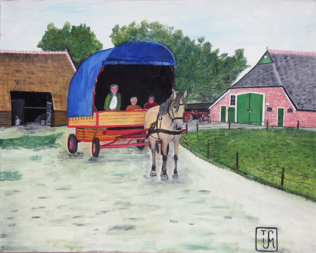 Joop Smits painting - Wagon near Drenthe